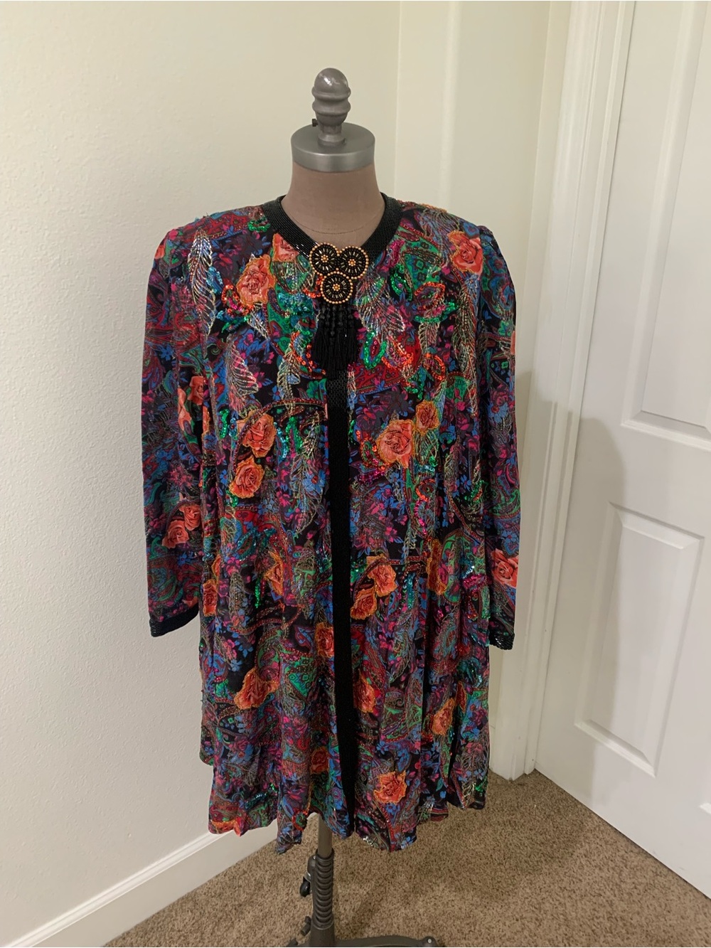 Diane Freis Original Vintage Embellished Black Silk Statement Jacket